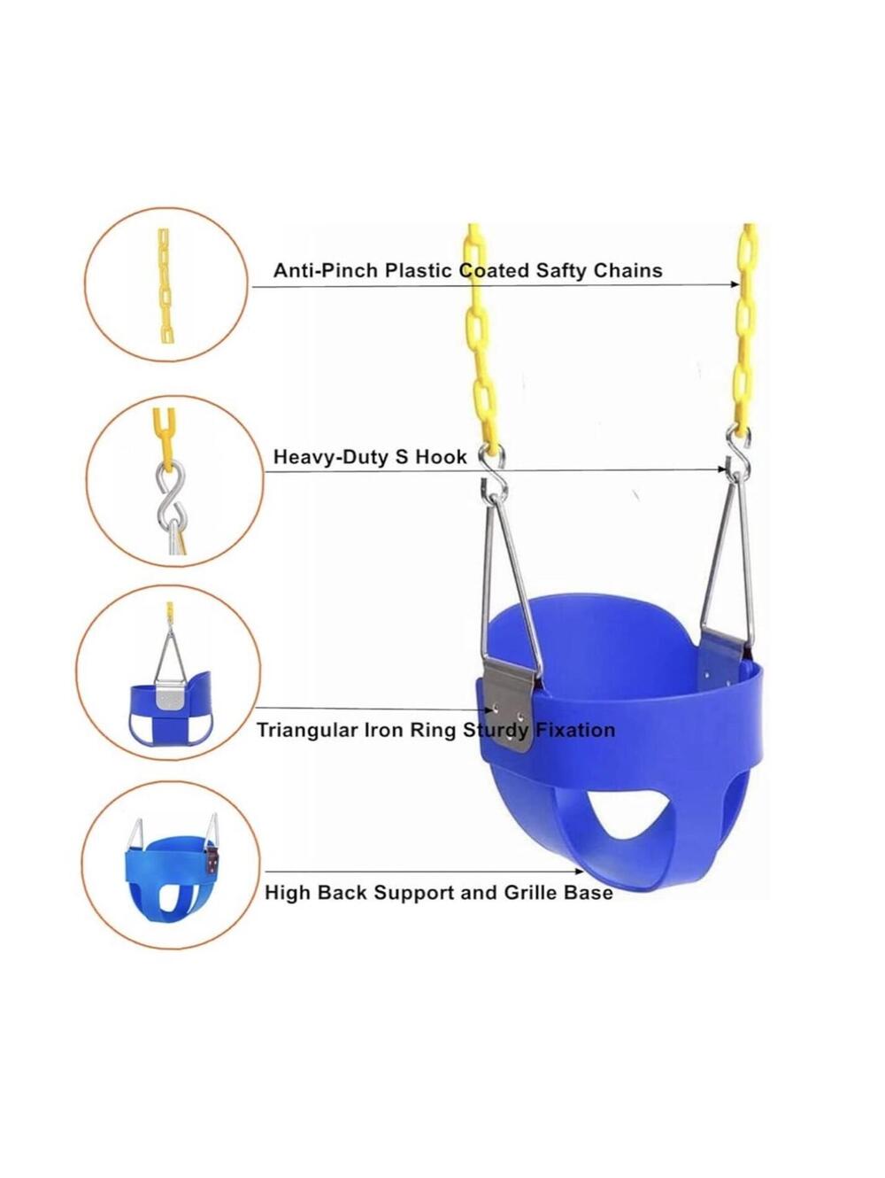New Toddler Safety Swing Seat outside Anti-Pinch Chains Heavy Duty Hooks Kids